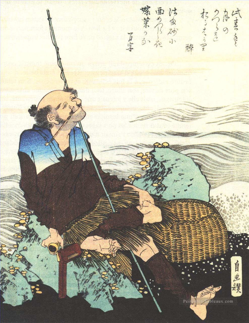 vieux pêcheur fumant sa pipe Katsushika Hokusai ukiyoe Peintures à l'huile